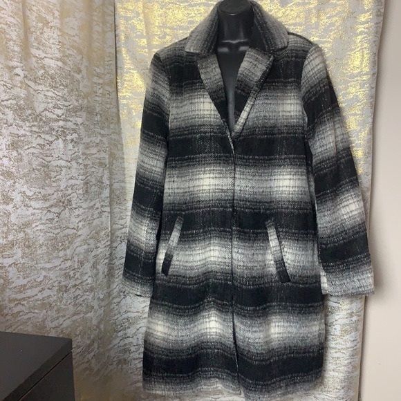 Buffalo David Bitton Black/White Plaid Wool Coat With Removable Collar Size XL - Picture 6 of 15